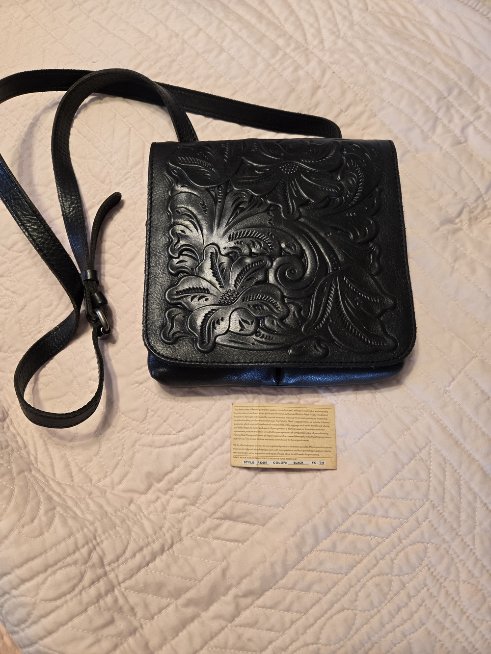 Patricia Nash Black Tooled Floral Leather Crossbody - Picture 2 of 9